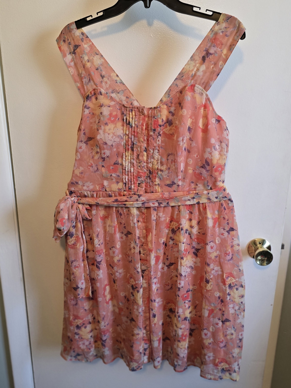 LC Lauren Conrad Pink Floral Tie-Waist Casual Dress